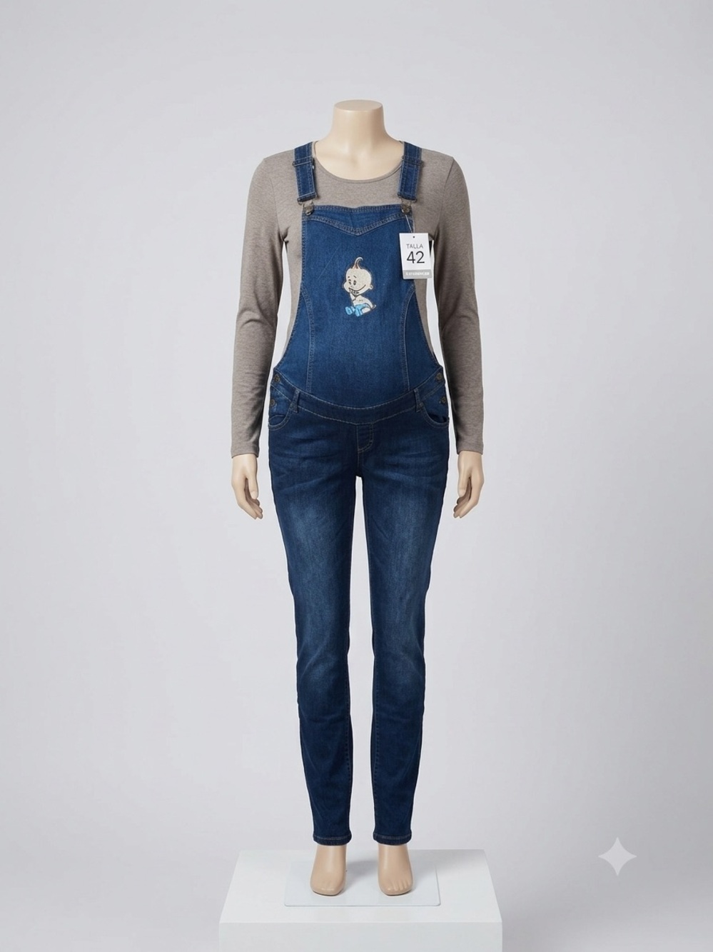 Dark Denim Women's Overalls with Embroidered Front - Blue (xL or XxL)
